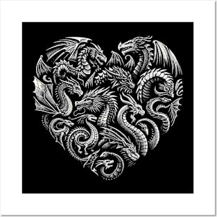 Vintage Dragon Heart Mens Womens Dragon Valentine Posters and Art